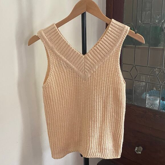 Vintage Ramie Cotton Sweater Vest Neutral V Neck Cropped XS - Picture 9 of 17